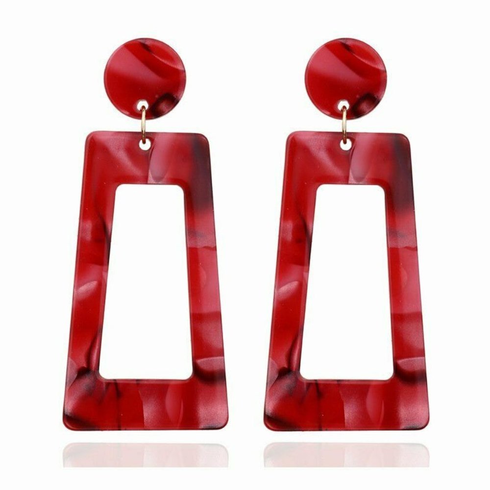 NWT **  Dark Red Acrylic Drop Earrings